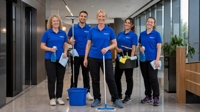 Vakkundige medewerker van NEXXT die een kantoor schoonmaakt