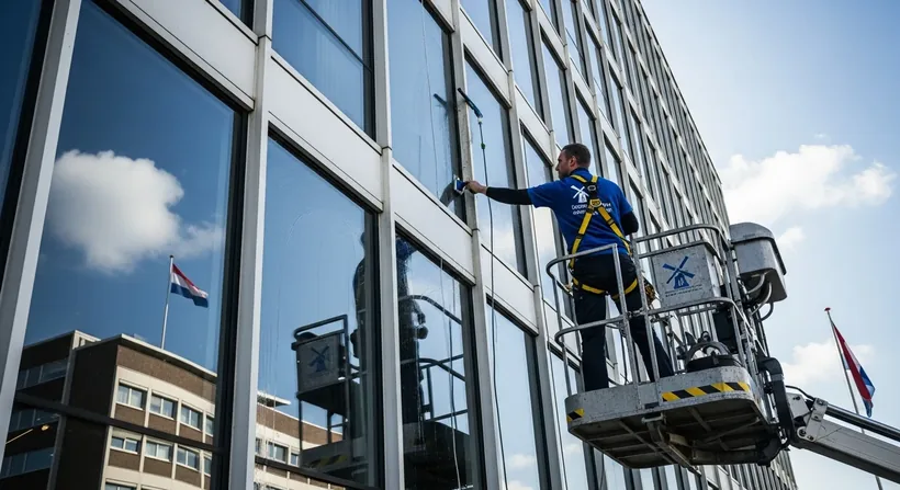 Glazenwasser van NEXXT Facility aan het werk