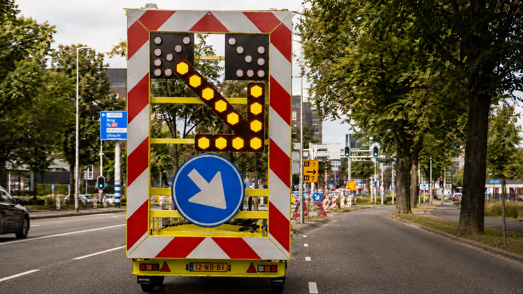 Verkeersplan met afzetting en omleiding bij wegwerk